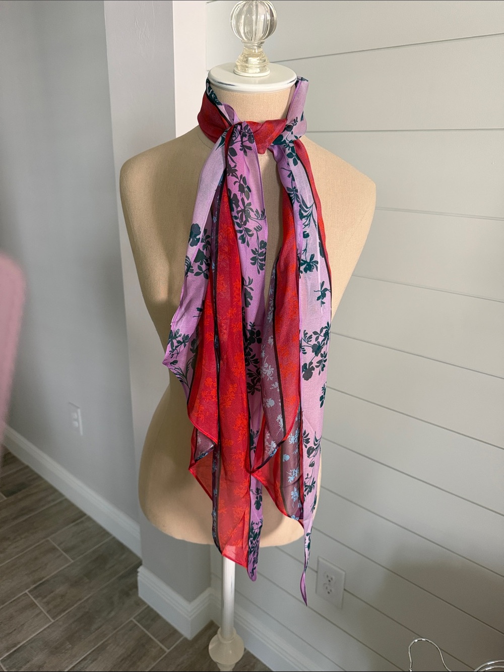 Cabi Coy Scarf Lightweight Pink & Red Floral Scarf - Women's Accessory